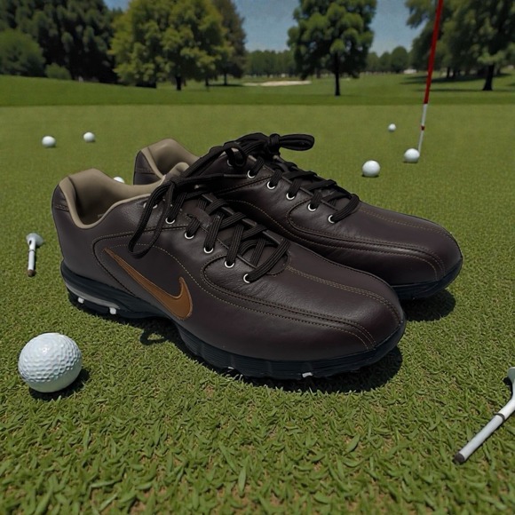 Nike 🔥Air Max Revive‎ Mens ⛳️Brown Leather Golf Shoes Size 11Spikes